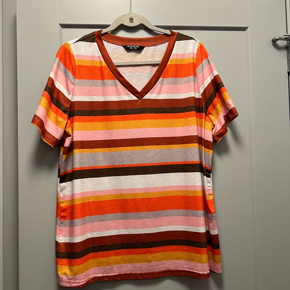 BloomChic Multicolor Striped V-Neck Tee